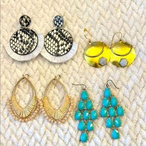 Fashion Jewelry Earrings - 4 sets faux animal print, Tan beads Turquiose dangle